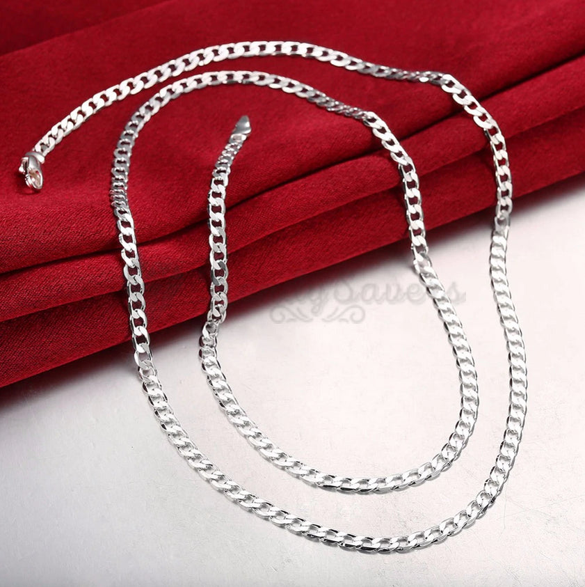 Solid 925 Sterling Silver Plated 4MM Wide Neck Link Chain Necklace 28inch Long