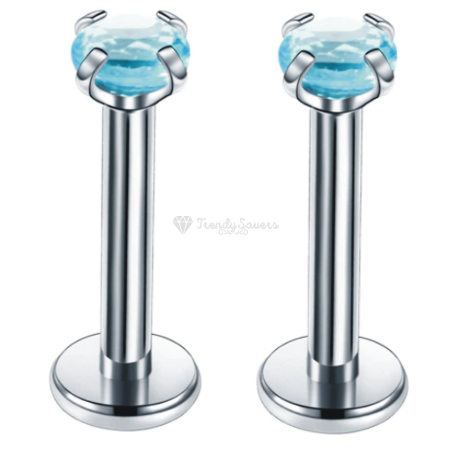 3MM Cute Sky Blue Zirconia Crystal Labret Monroe Cartilage Helix Stud Ring Pair