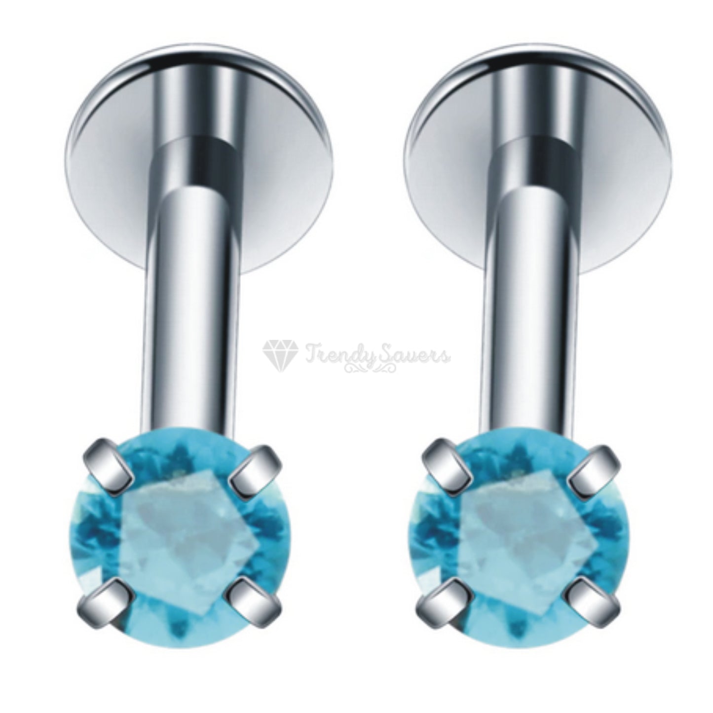 3MM Cute Sky Blue Zirconia Crystal Labret Monroe Cartilage Helix Stud Ring Pair