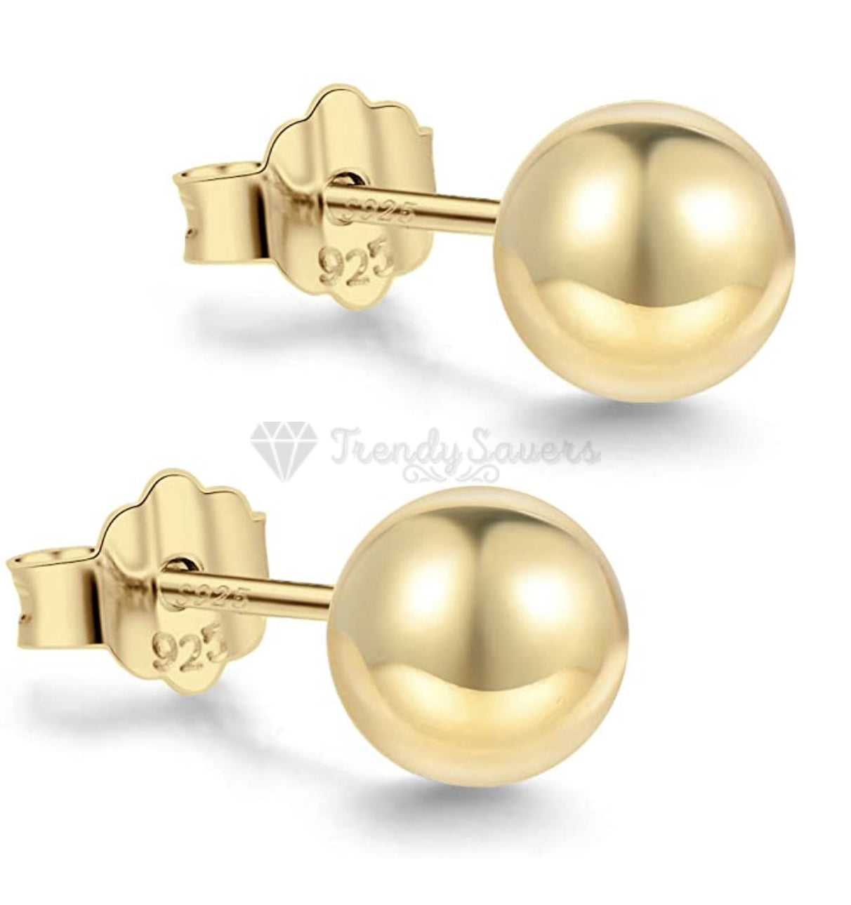 Simple Gold Polished 8MM Ball 925 Sterling Silver Stud Earrings Hypoallergenic