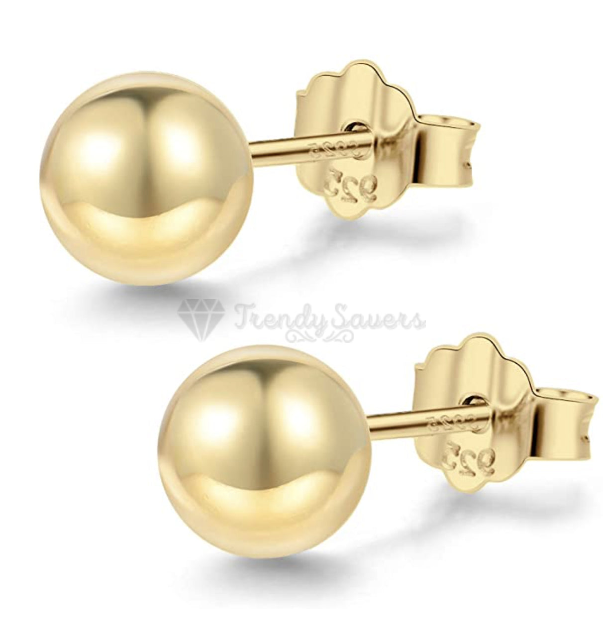 Simple Gold Polished 8MM Ball 925 Sterling Silver Stud Earrings Hypoallergenic