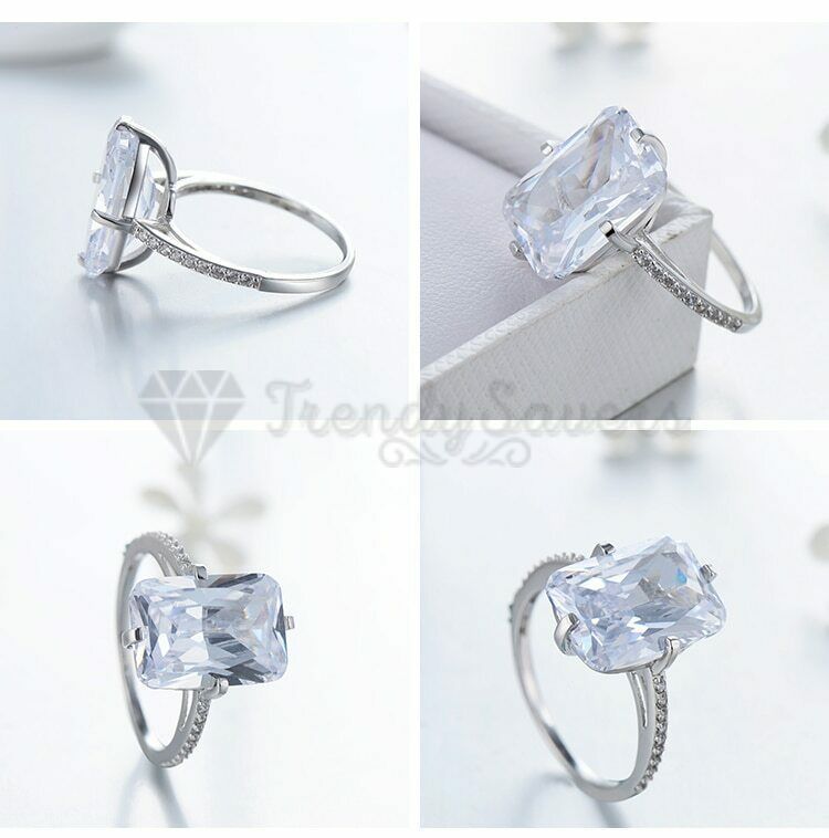 Size 8 (18mm) Q Rectangle CZ Gemstone Bridal Engagement Luxury Jewelry Ring Band
