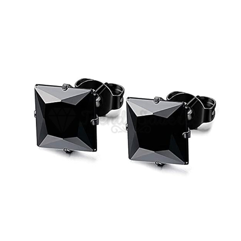 3MM Square Cut Black Cubic Zirconia Ear Piercing Stud Earrings Fashion Jewelry