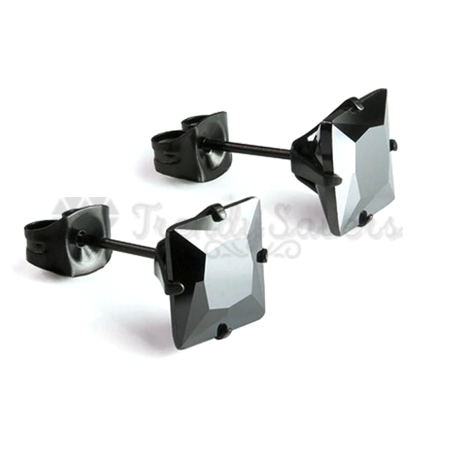 7MM Pair Stainless Steel Ear Stud Piercing Black Cubic Zirconia Studs Earrings