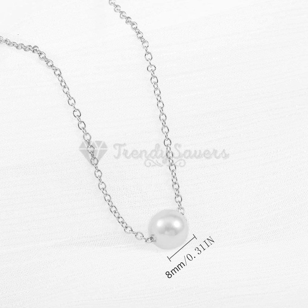 White Faux Pearl Pendant Necklace 18ct Gold Plated Silver Chain Womens Jewellery