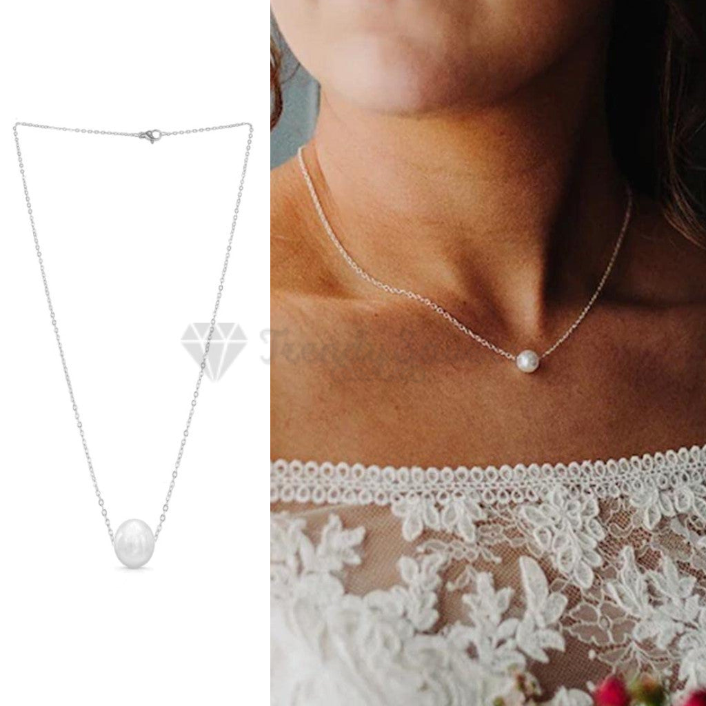 White Faux Pearl Pendant Necklace 18ct Gold Plated Silver Chain Womens Jewellery