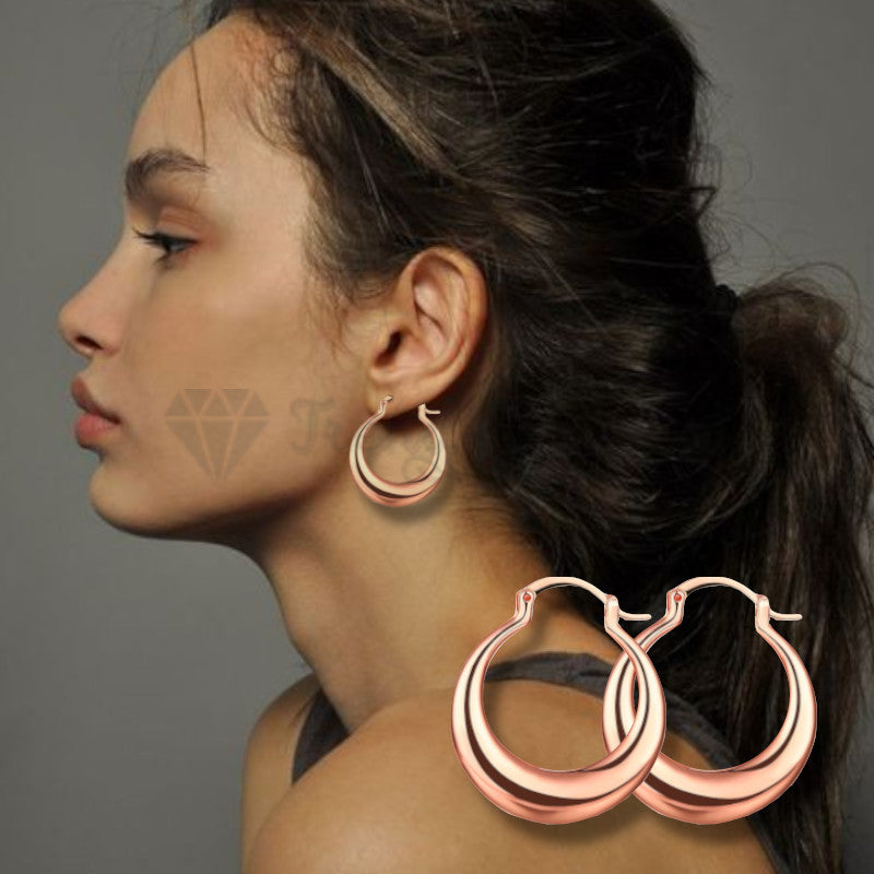 Round Rose Gold 925 Sterling Silver Filled Circle Chunky Hoops Classic Earrings