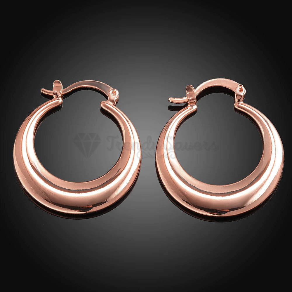 Round Rose Gold 925 Sterling Silver Filled Circle Chunky Hoops Classic Earrings