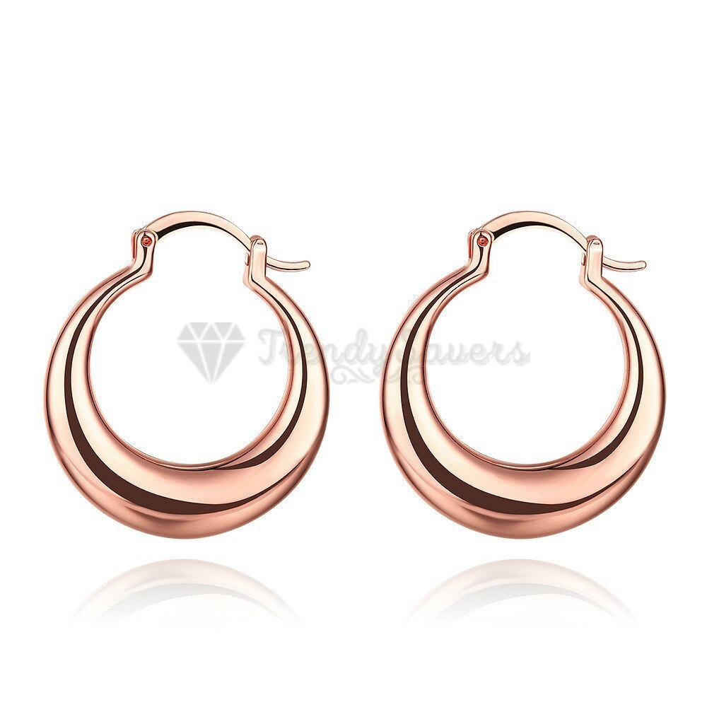 Round Rose Gold 925 Sterling Silver Filled Circle Chunky Hoops Classic Earrings