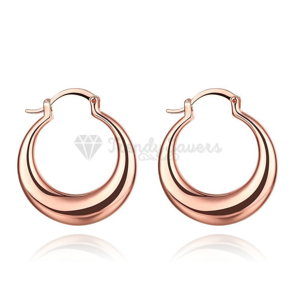 Round Rose Gold 925 Sterling Silver Filled Circle Chunky Hoops Classic Earrings