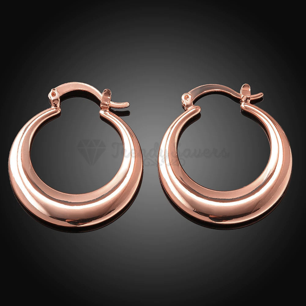 Round Rose Gold 925 Sterling Silver Filled Circle Chunky Hoops Classic Earrings