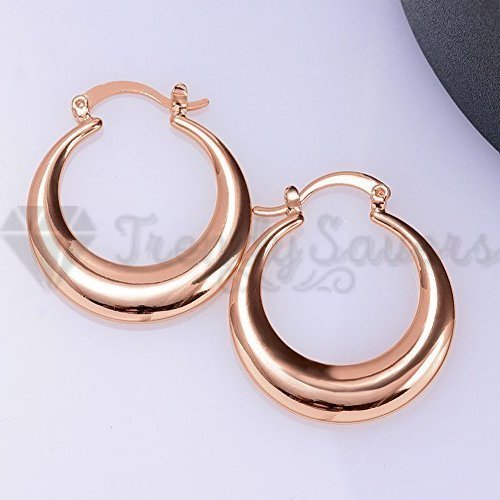 Round Rose Gold 925 Sterling Silver Filled Circle Chunky Hoops Classic Earrings