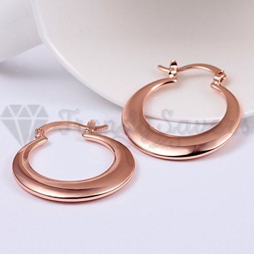 Round Rose Gold 925 Sterling Silver Filled Circle Chunky Hoops Classic Earrings