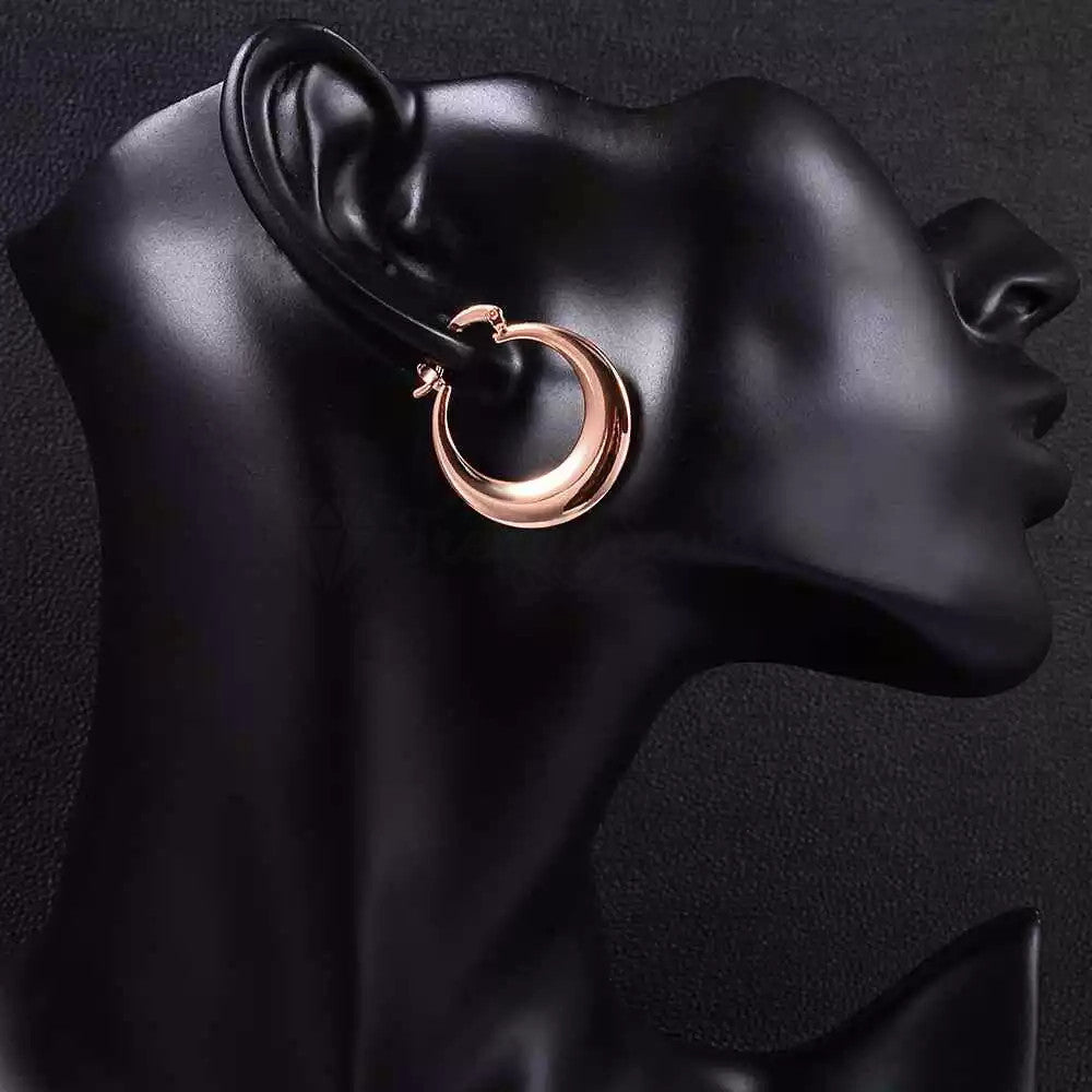 Round Rose Gold 925 Sterling Silver Filled Circle Chunky Hoops Classic Earrings