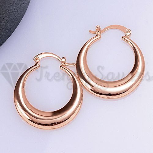 Round Rose Gold 925 Sterling Silver Filled Circle Chunky Hoops Classic Earrings