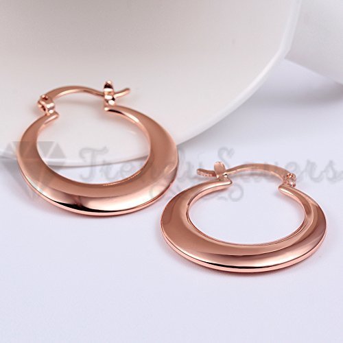 Round Rose Gold 925 Sterling Silver Filled Circle Chunky Hoops Classic Earrings