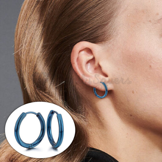20MM Wide Shiny Blue Seamless Loop Hoop Hinged Hollow Cartilage Earrings Jewelry