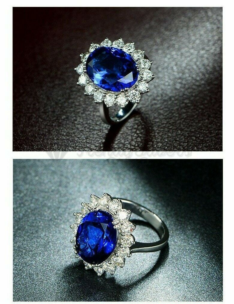 Size 7 (17mm) N - O Princess Cut Blue Zircon Engagement Anniversary Fashion Ring