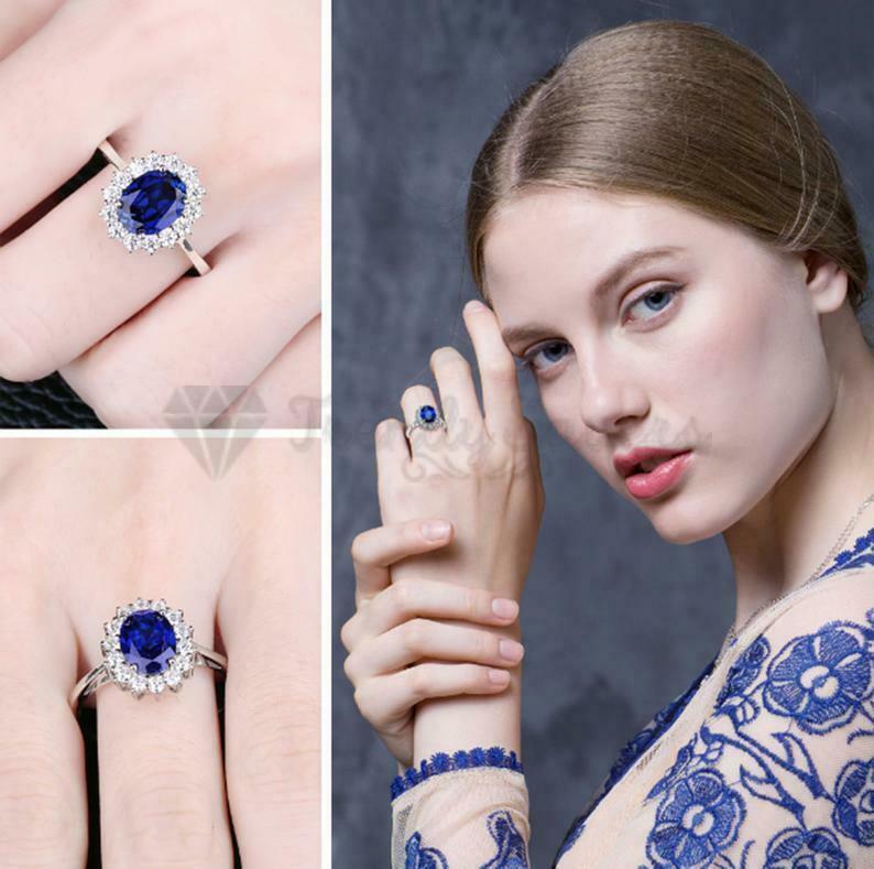 Size 8 (18mm) Q Blue Oval Simulated Diamond Promise Ring Engagement Wedding Band