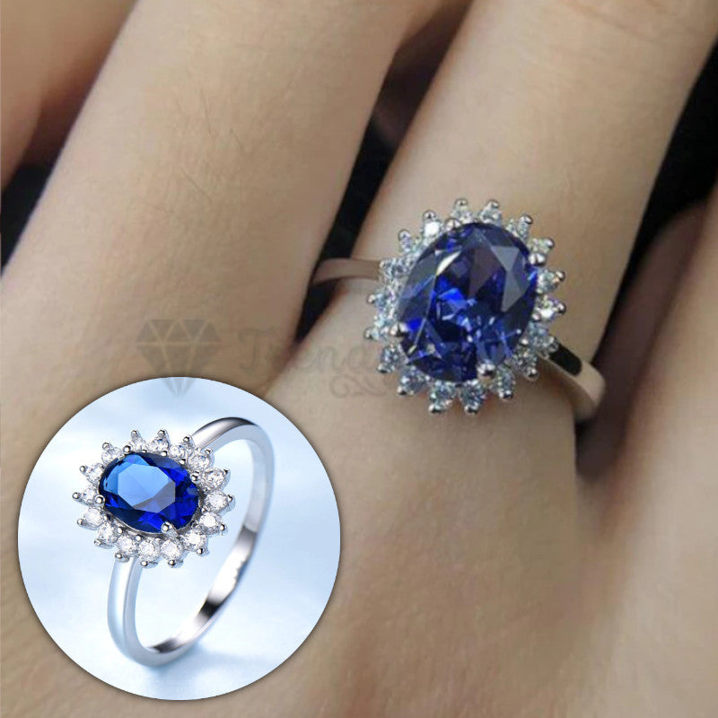 Size 5 (15.7mm) J1/2 Blue Oval Shaped Topaz Stone Engagement Band Promise Ring