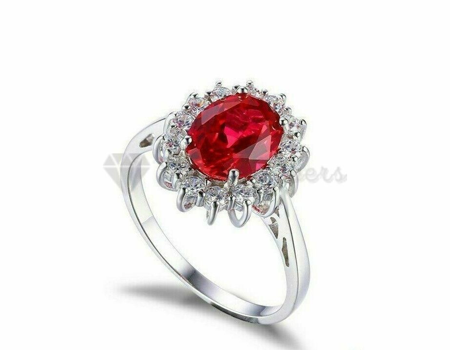 Size 9 (19mm) S - T Diamond Cluster Red Ruby Engagement Anniversary Ring Jewelry