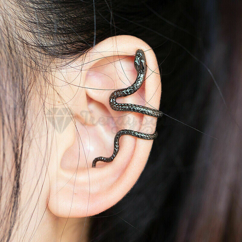 Hypoallergenic Stainless Steel Black Snake Wrap Cuff Cartilage Earrings Unisex