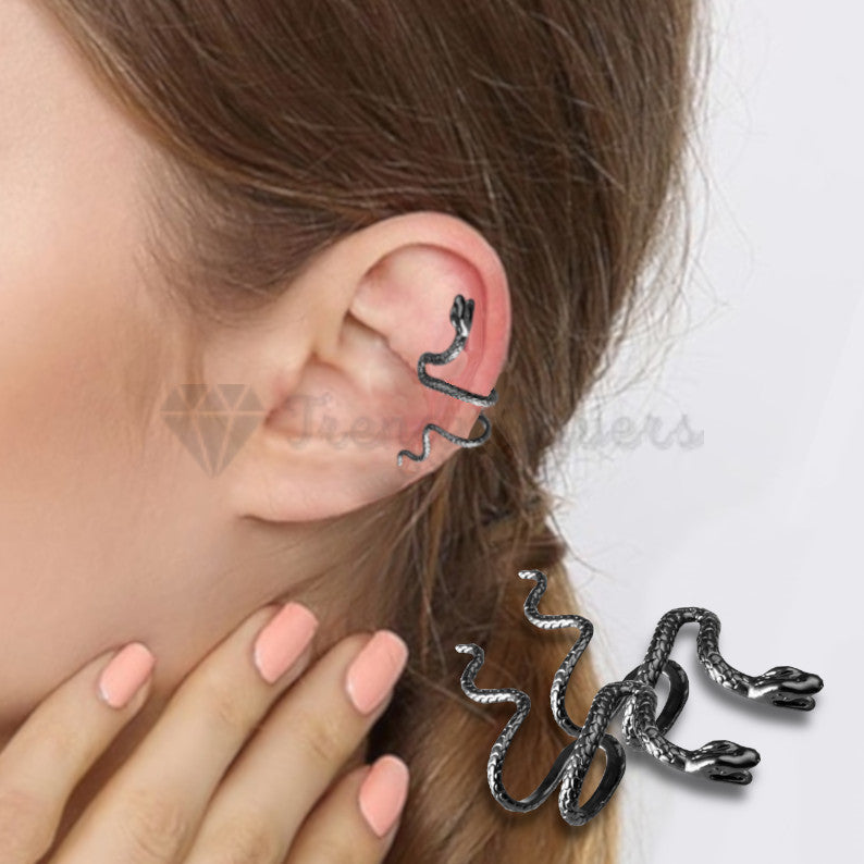 Hypoallergenic Stainless Steel Black Snake Wrap Cuff Cartilage Earrings Unisex