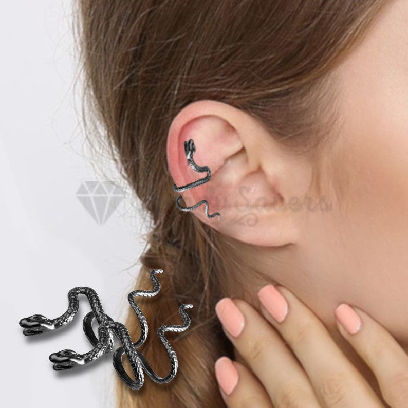 Hypoallergenic Stainless Steel Black Snake Wrap Cuff Cartilage Earrings Unisex