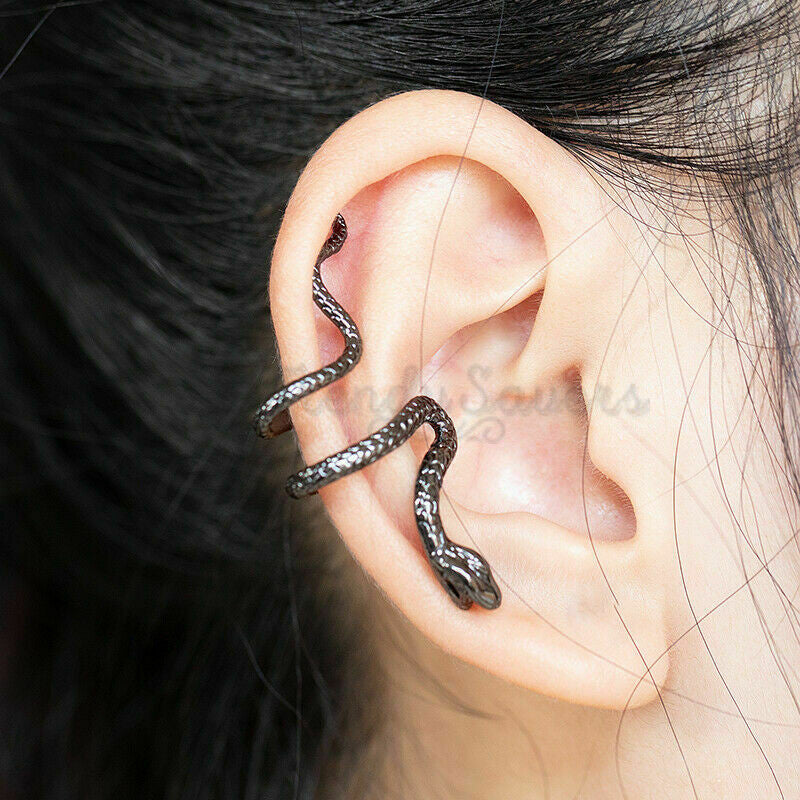 Hypoallergenic Stainless Steel Black Snake Wrap Cuff Cartilage Earrings Unisex