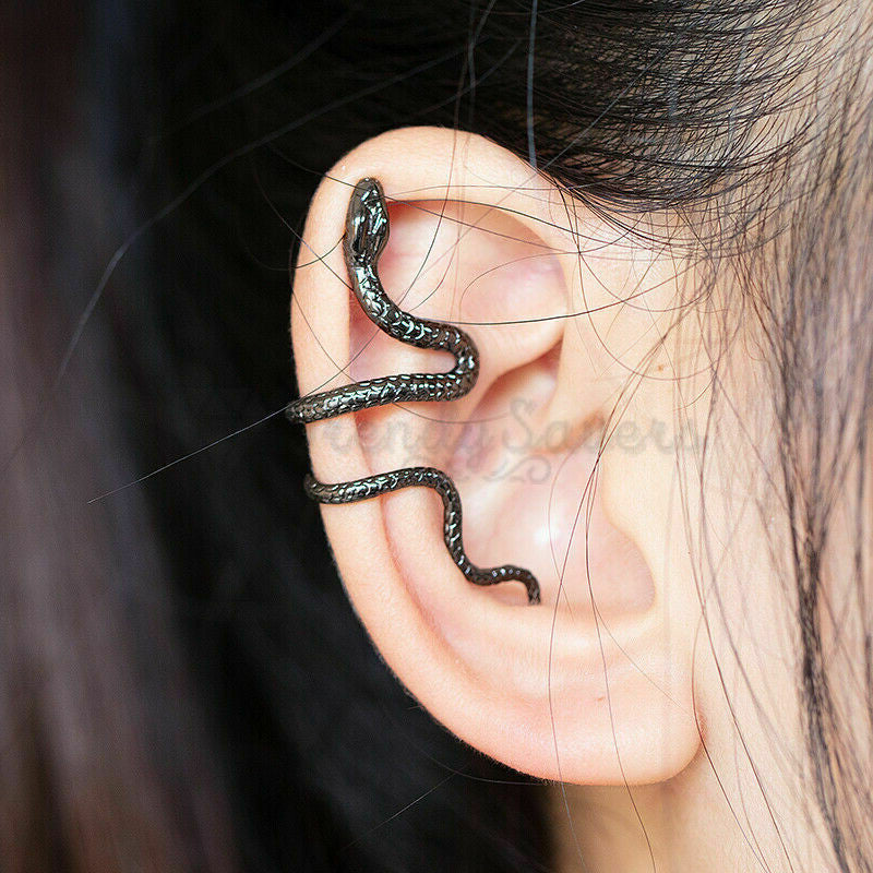 Hypoallergenic Stainless Steel Black Snake Wrap Cuff Cartilage Earrings Unisex