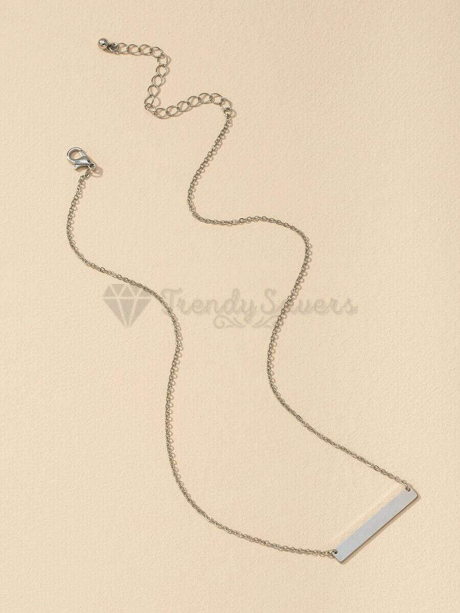 Hypoallergenic Geometric Choker Charm Silver Horizontal Bar Pendant Necklace