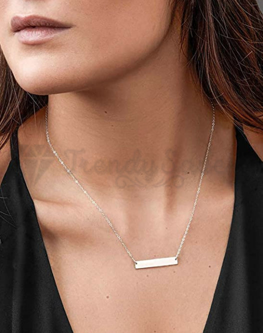 Hypoallergenic Geometric Choker Charm Silver Horizontal Bar Pendant Necklace