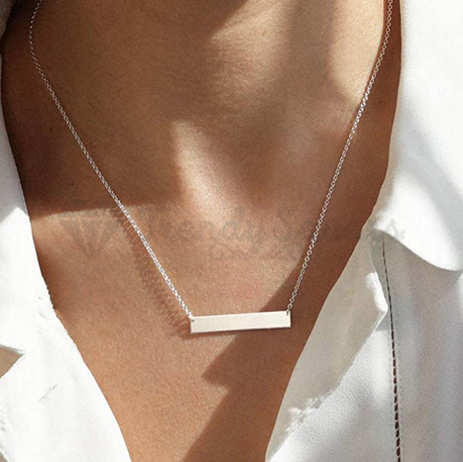 Hypoallergenic Geometric Choker Charm Silver Horizontal Bar Pendant Necklace