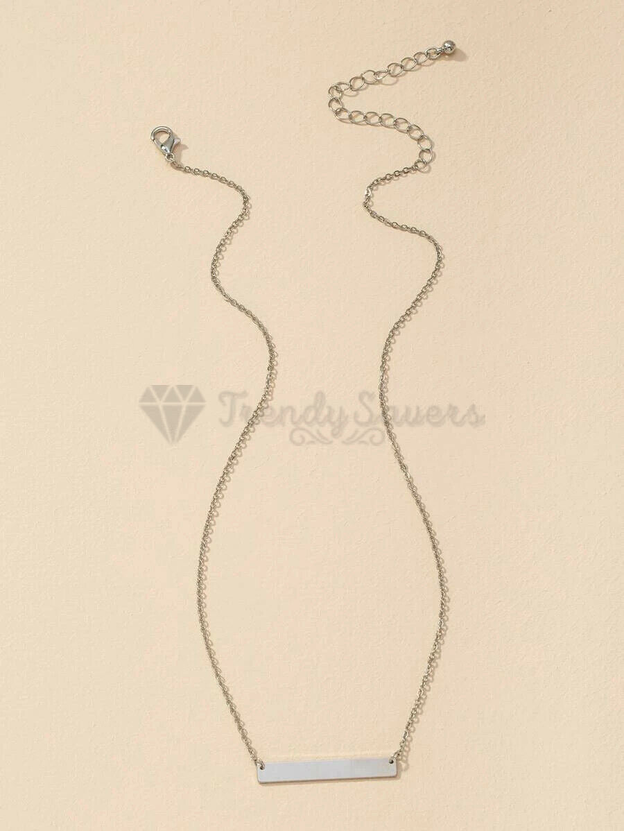 Hypoallergenic Geometric Choker Charm Silver Horizontal Bar Pendant Necklace