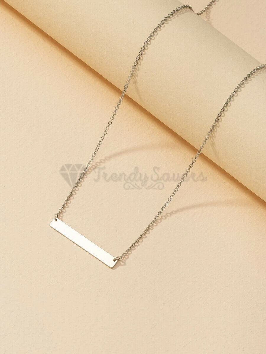 Hypoallergenic Geometric Choker Charm Silver Horizontal Bar Pendant Necklace