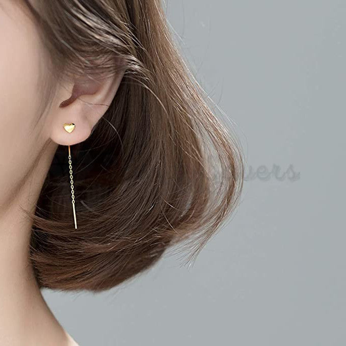 Classic Minimalist Gold Heart Drop Dangle Chain Tassel Threader Fashion Earrings
