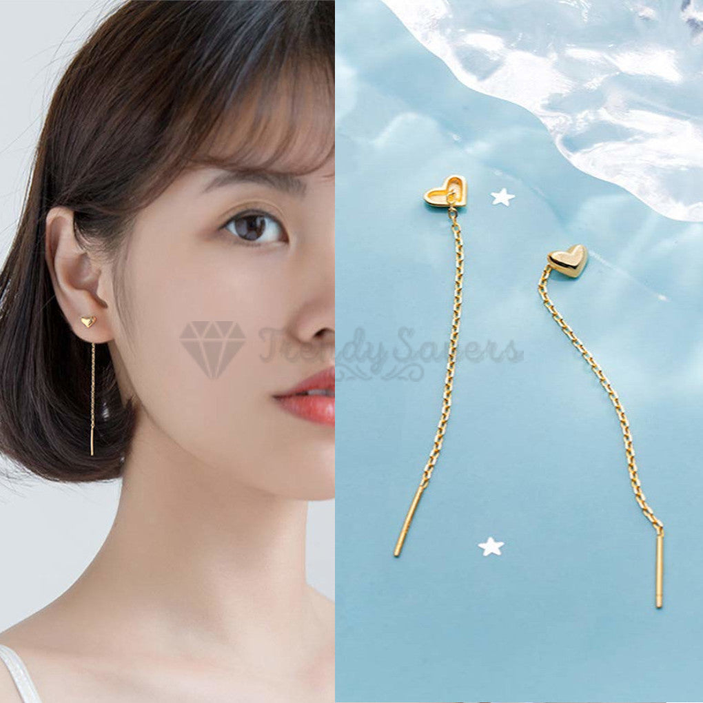 Classic Minimalist Gold Heart Drop Dangle Chain Tassel Threader Fashion Earrings