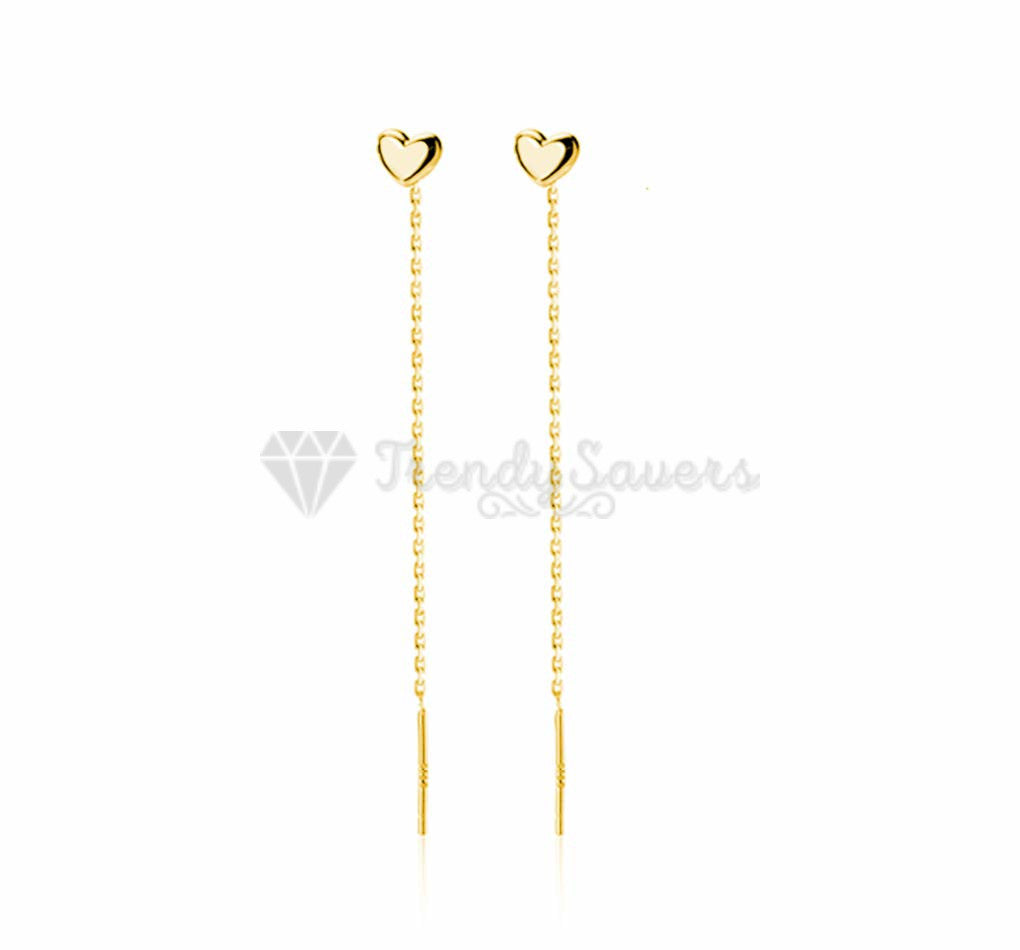 Classic Minimalist Gold Heart Drop Dangle Chain Tassel Threader Fashion Earrings