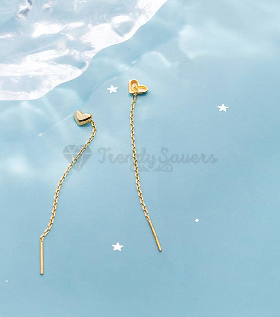 Classic Minimalist Gold Heart Drop Dangle Chain Tassel Threader Fashion Earrings