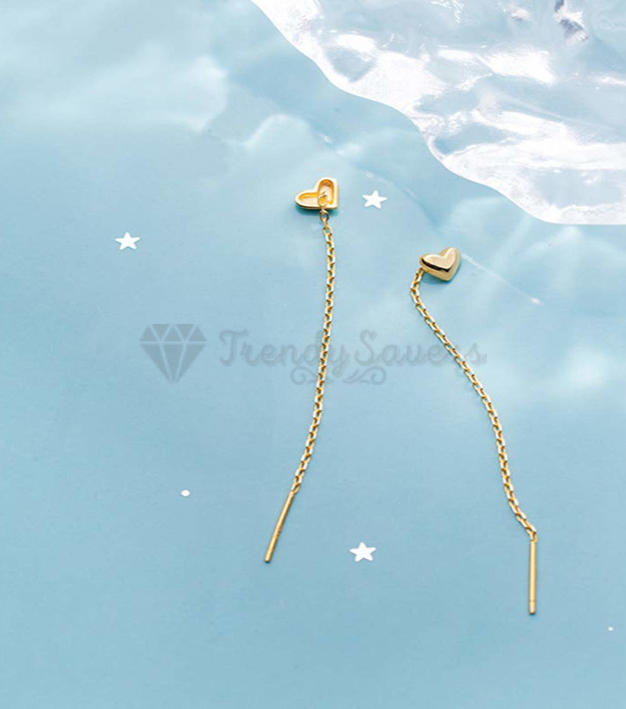 Classic Minimalist Gold Heart Drop Dangle Chain Tassel Threader Fashion Earrings