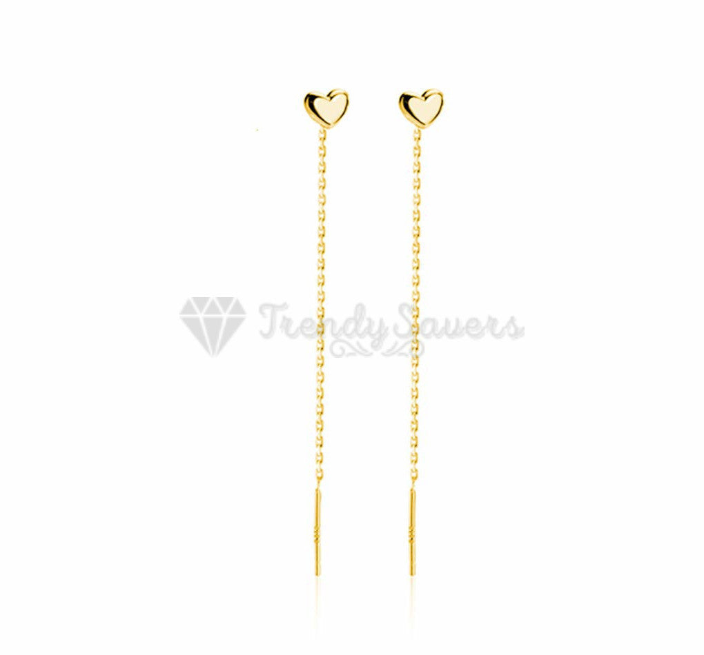 Classic Minimalist Gold Heart Drop Dangle Chain Tassel Threader Fashion Earrings