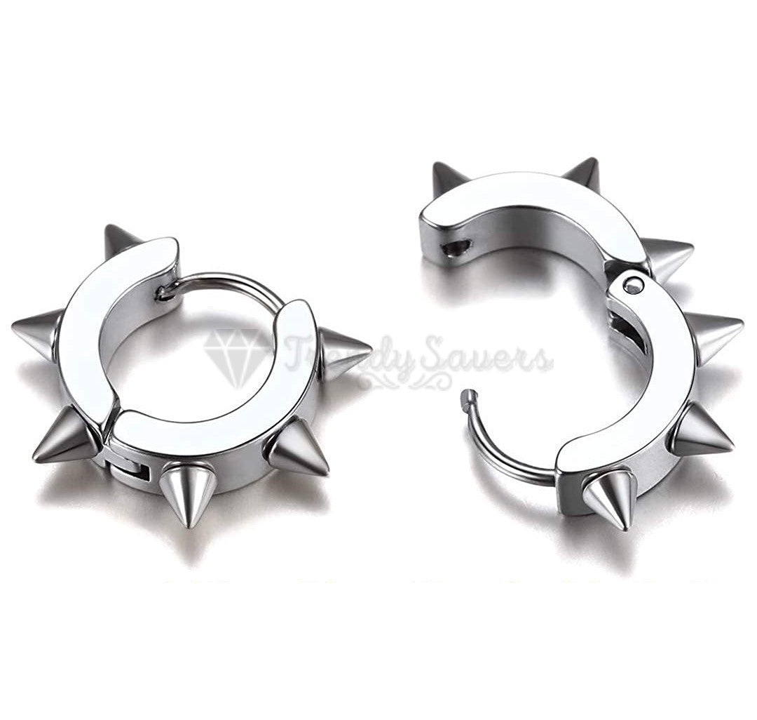 Hypoallergenic Stainless Steel Hoop Stud Silver Earrings Punk Style Unisex