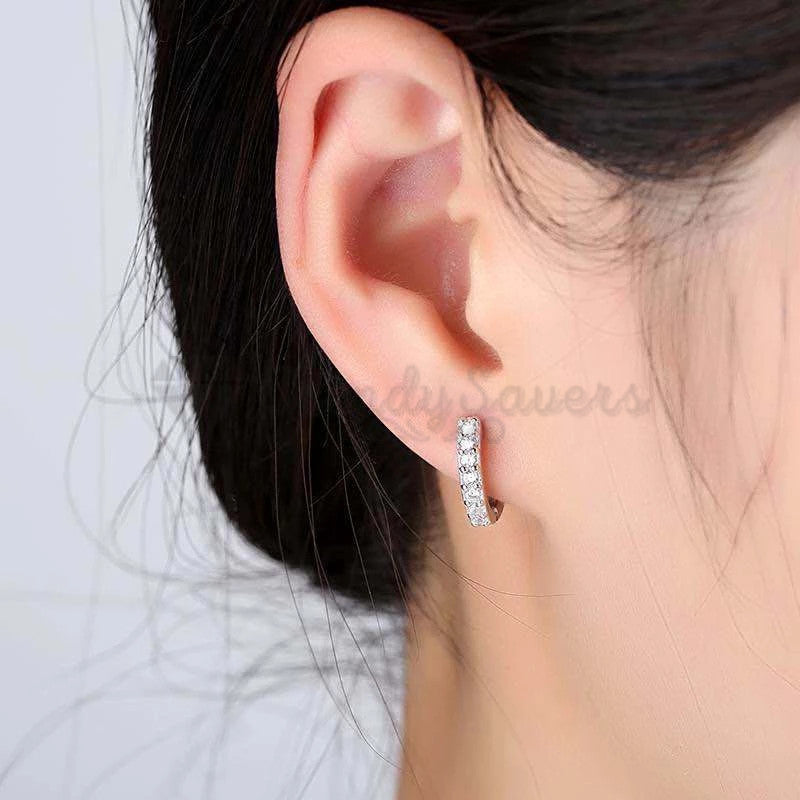 Engagement Ear Cuffs 925 Sterling Silver Cubic Zirconia Cartilage Round Earrings