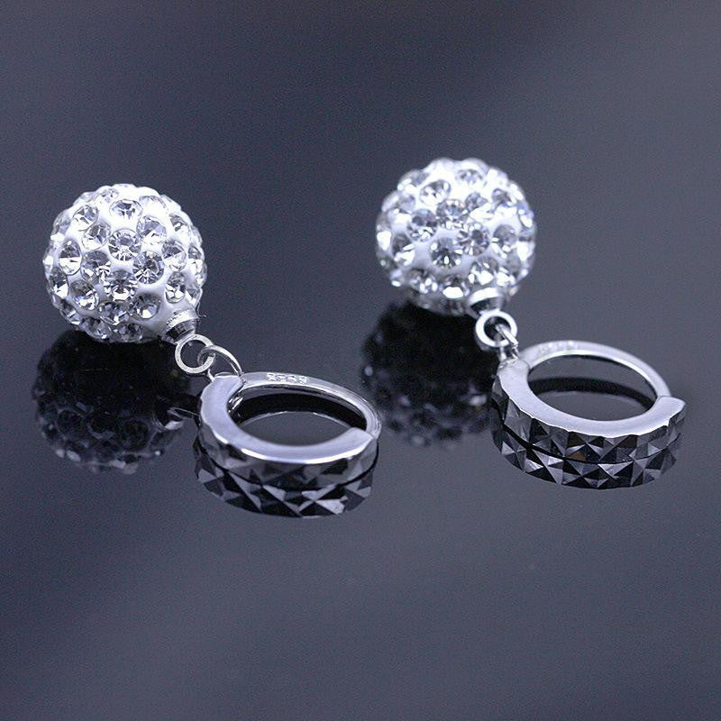 925 Sterling Silver Plated Full Rhinestone Round Fashion Princess Ball Earrings