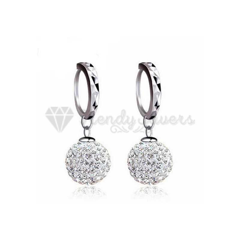 925 Sterling Silver Plated Full Rhinestone Round Fashion Princess Ball Trendysavers