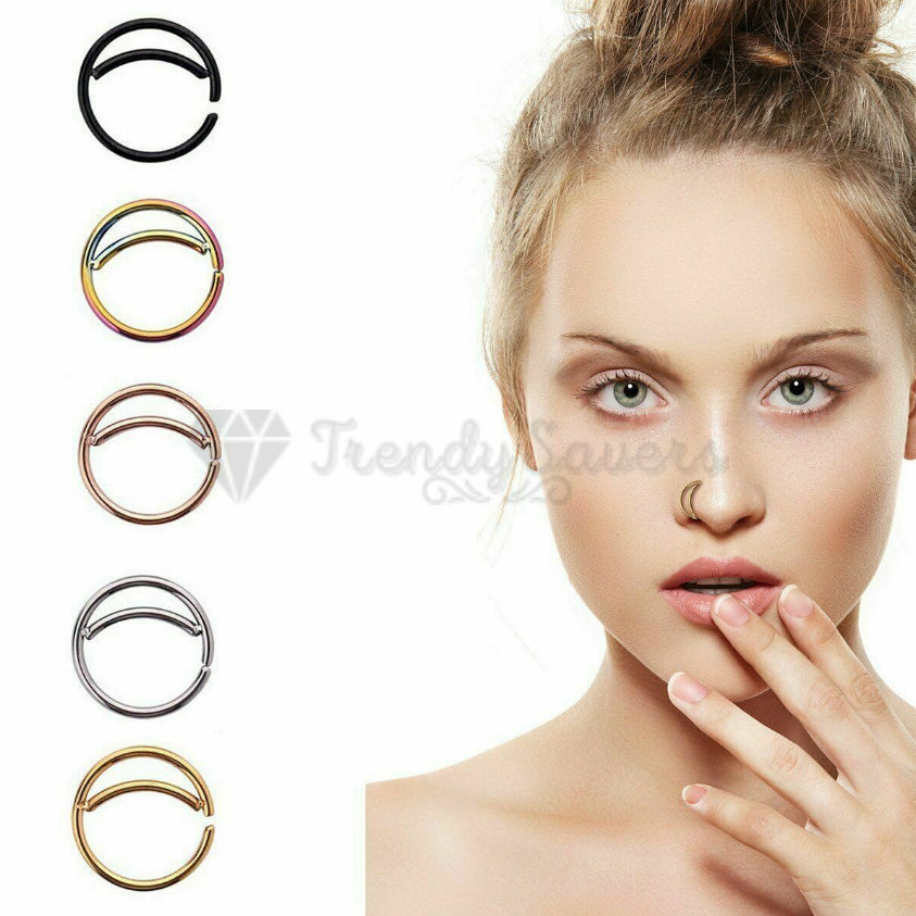 5PCS Surgical Steel Moon Helix Daith Ear Nose Rings Septum Body Piercing Gift