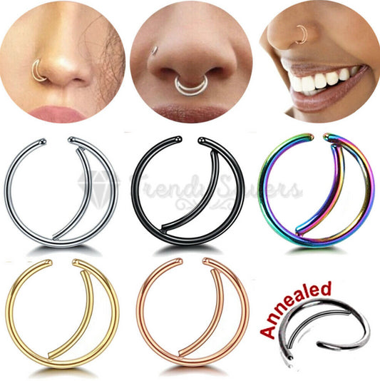 5PCS Surgical Steel Moon Helix Daith Ear Nose Rings Septum Body Piercing Gift