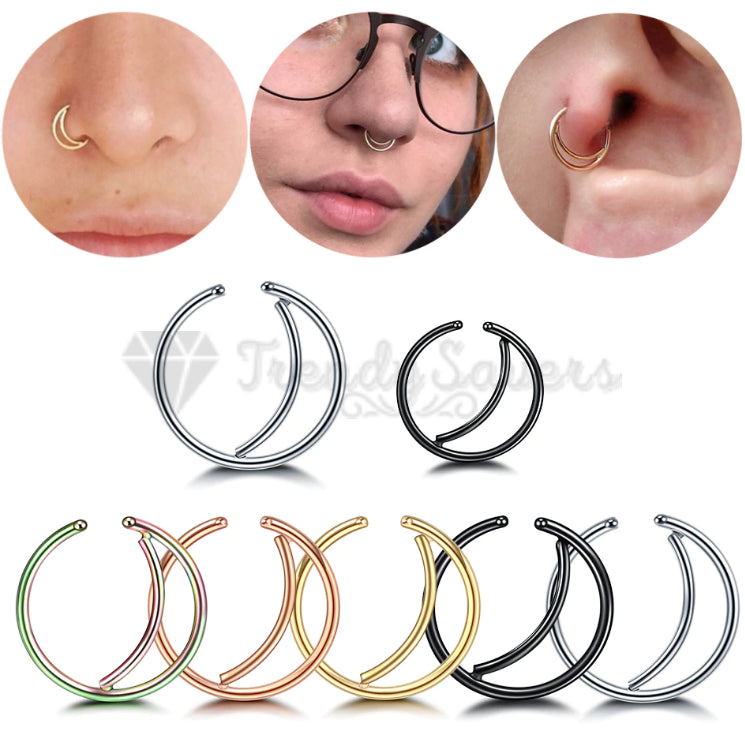 5PCS Surgical Steel Moon Helix Daith Ear Nose Rings Septum Body Piercing Gift