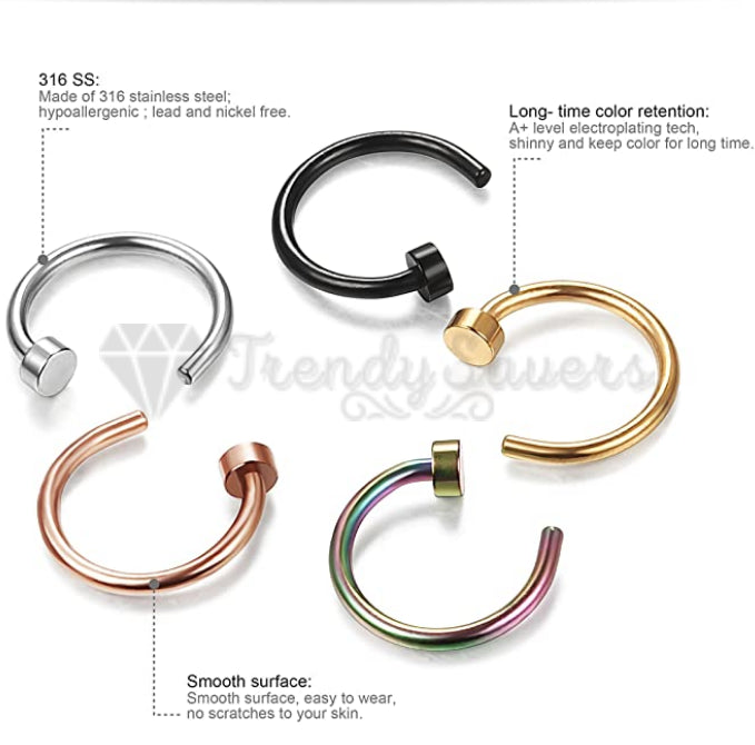 5PCS Surgical Steel Fake Helix Daith Ear Nose Rings Septum Body Piercing Gift Bag