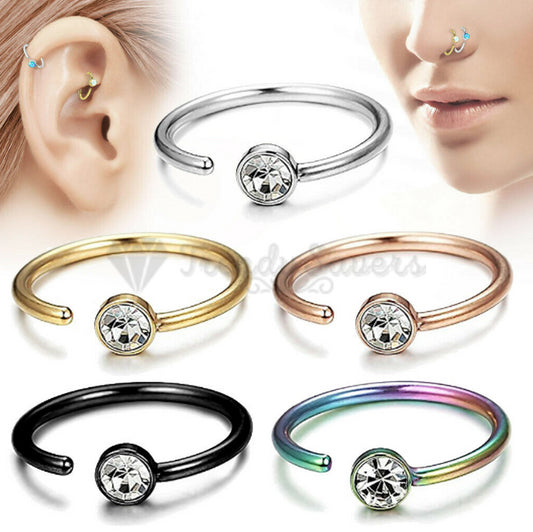 5PCS Cubic Zirconia Fake Faux Helix Cartilage Lip Nose Ring Septum Piercing Gift
